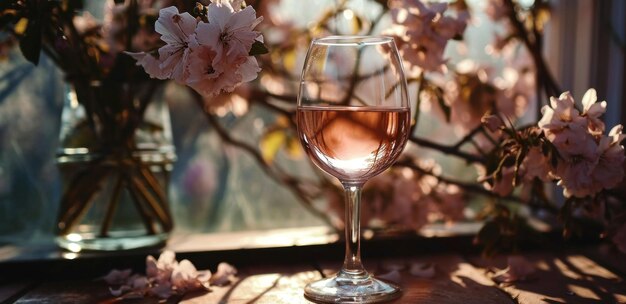 een glas wijn voor een bloemenvaas