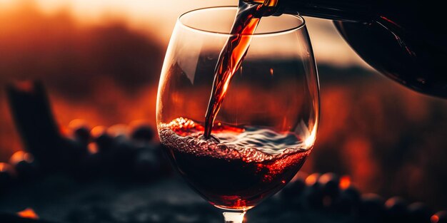 Een glas wijn wordt in een open haard gegoten.