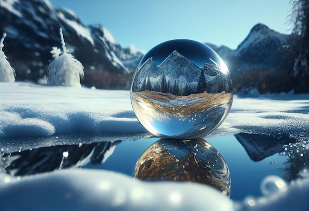 Een glazen bol met daarin een berglandschap