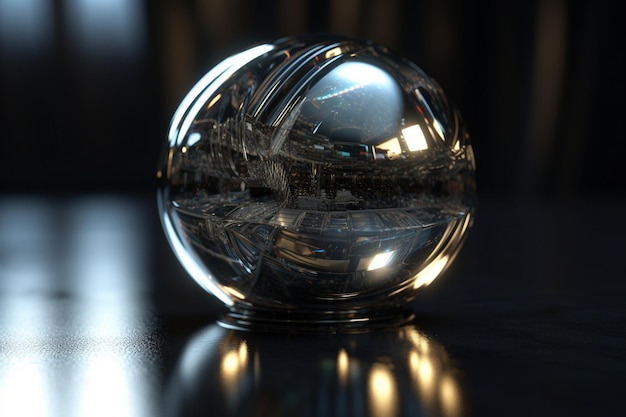Een glazen bol met een weerspiegeling van de lucht erin.
