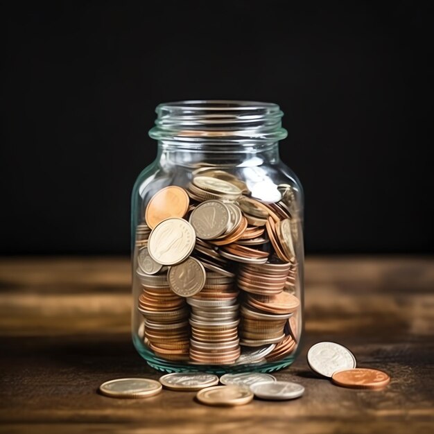 Een glazen fles met stapel munten, geld en een afstudeerhoed. Geld besparen en educatief succes