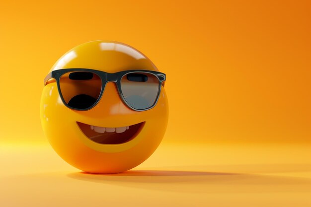 Een glimlachend geel gezicht met een zonnebril.