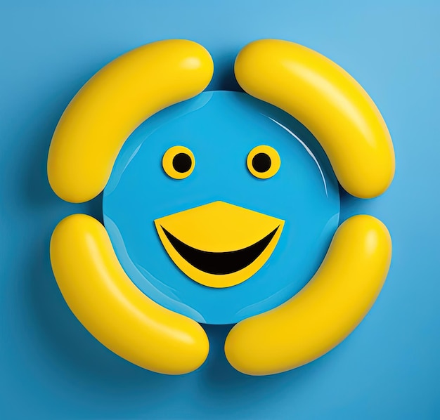 Foto een glimlachend gezicht met handen verspreid in een cirkel in de stijl van kubistische meetkunde