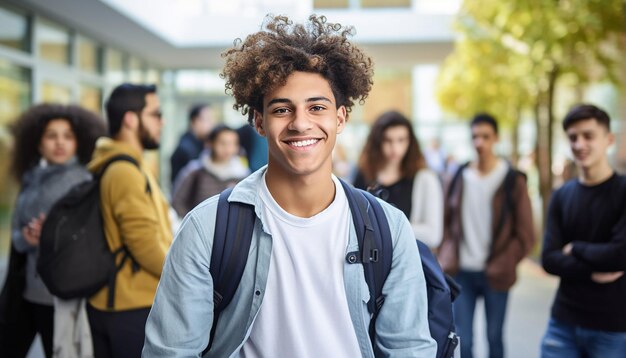 een glimlachende 17-jarige internationale mannelijke student aan de universiteit in Duitsland