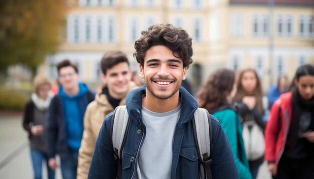 een glimlachende 17-jarige internationale mannelijke student aan de universiteit in Duitsland