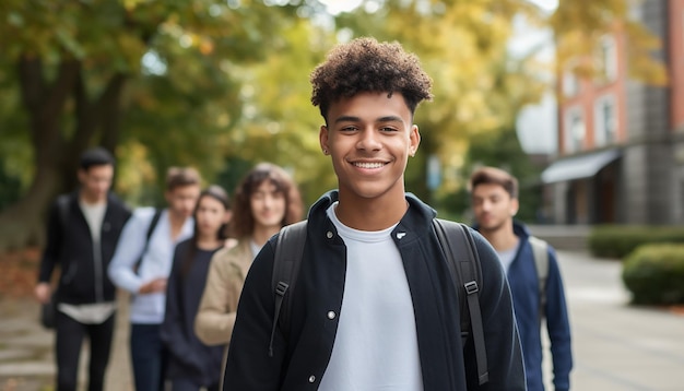 een glimlachende 17-jarige internationale mannelijke student aan de universiteit in Duitsland