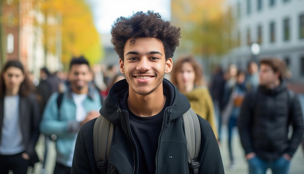 een glimlachende 17-jarige internationale mannelijke student aan de universiteit in Duitsland