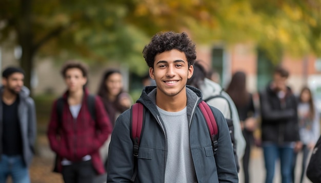 een glimlachende 17-jarige internationale mannelijke student aan de universiteit in Duitsland