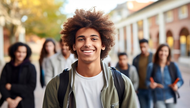 een glimlachende 17-jarige internationale mannelijke student aan de universiteit in Duitsland