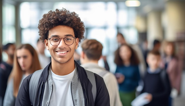 een glimlachende 17-jarige internationale mannelijke student aan de universiteit in Duitsland