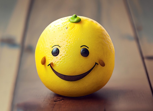 Foto een glimlachende citroen op een houten tafel wereld glimlachdag