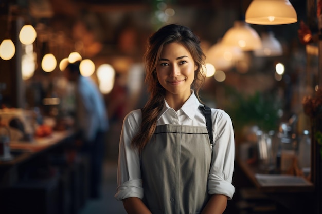 Een glimlachende vrouw in een restaurant