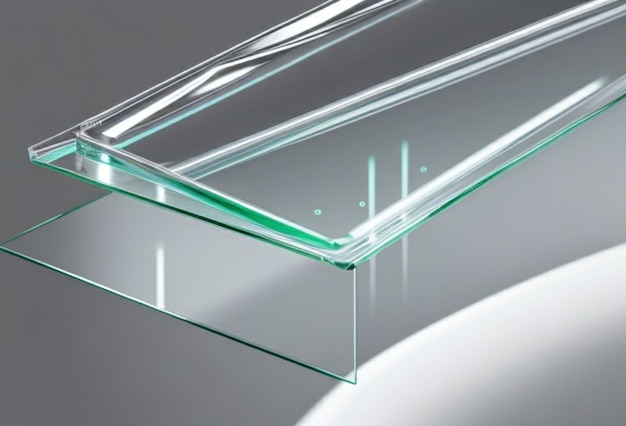 Een glinsterend reflecterend mockup van gehard glas, verlicht door een helder wit licht