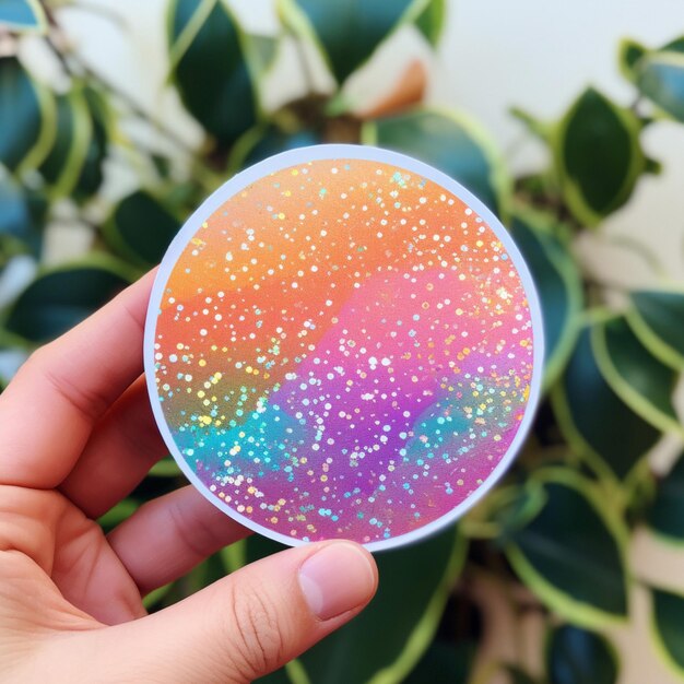 Foto een glinsterende holografische sticker met schitterende regenboog