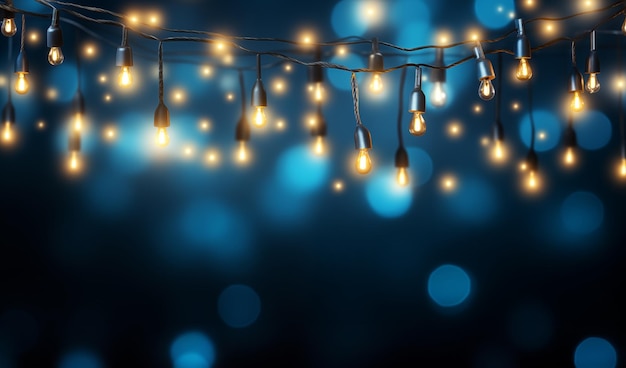 Een gloeiende krans van lichten viert de kerstvakantie Bokeh lichten op een donkerblauwe achtergrond