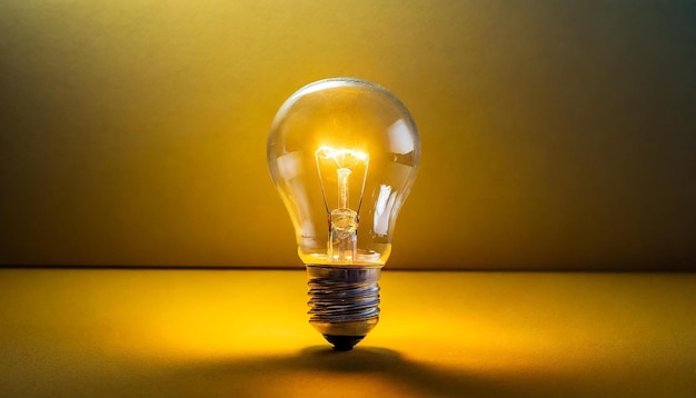 Eén gloeiende, opvallende lamp om uw creativiteit uit te drukken op een gele achtergrond