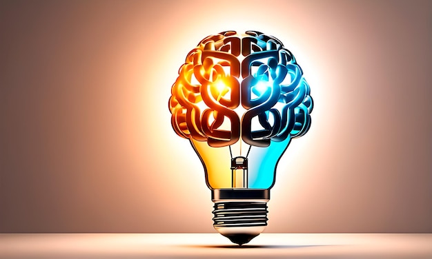 Een gloeilamp in de vorm van een menselijk brein voor nieuwe ideeën en innovaties