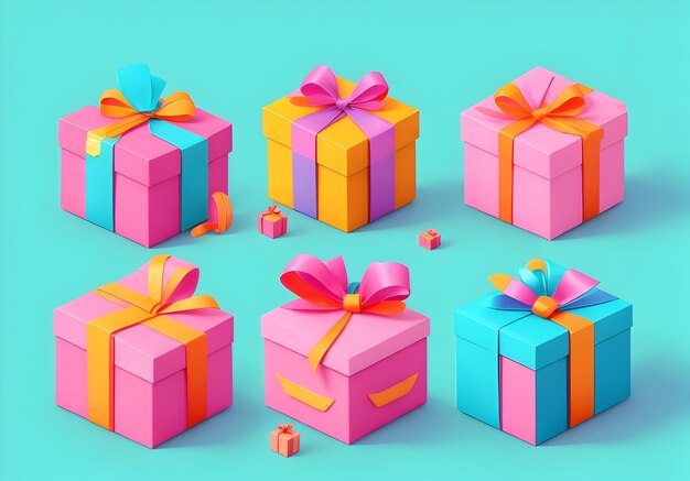 Een glorieuze kleurrijke kleine isometrische Cute a Stack Gift Boxes Ai gegenereerd