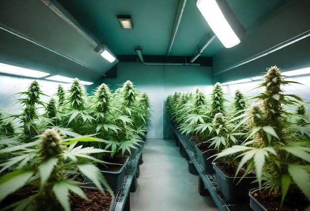 Een goed onderhouden cannabiskwekerij met optimale verlichting en temperatuurcontrole