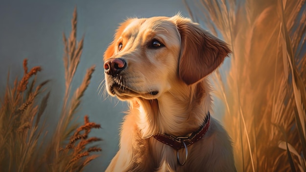 Een golden retriever hond in het gras.