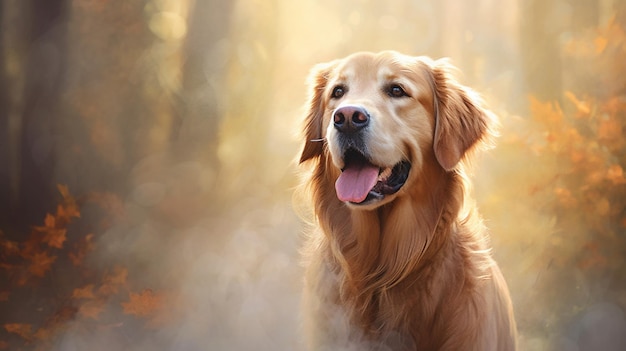 Een golden retrieverhond in het bos