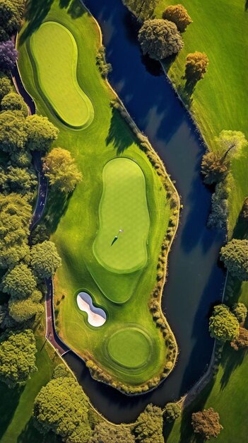 een golfbaan met een golfclub op de top