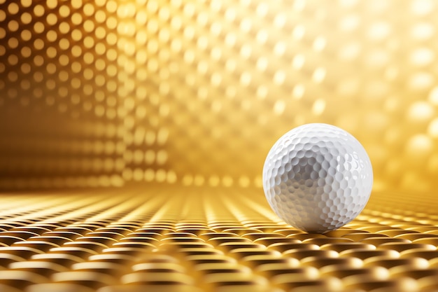 Foto een golfbal op een gouden oppervlak