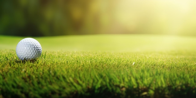 een golfbal op het gras met kopie ruimte