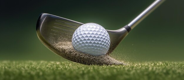 een golfclub slaat een golfbal op het groen