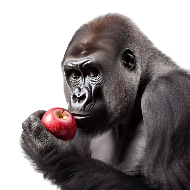 Een gorilla die een appel eet