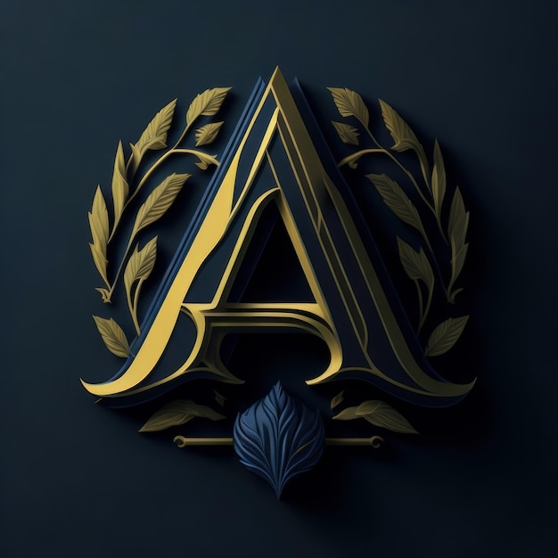 Een goud en blauw logo met een grote letter a in goud.