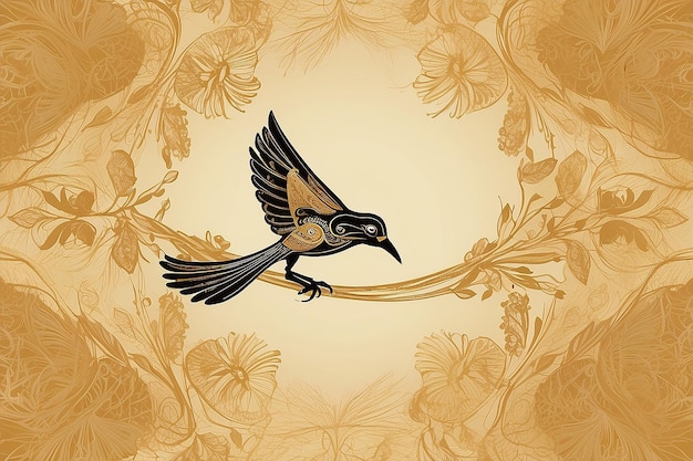 Een goud en goud ontwerp met een vogel erop