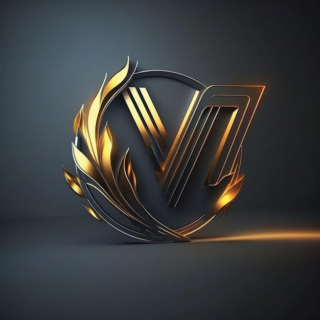 Een goud en zilver logo met de letter v erop