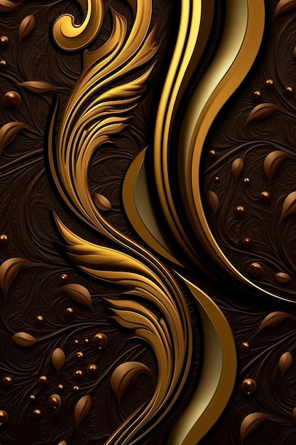 Een goud en zwart behang met een bloemmotief zoals chocolade Generative AI