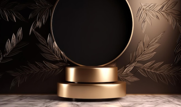 Een goud met zwart rond voorwerp met een gouden achtergrond en een gouden ring.