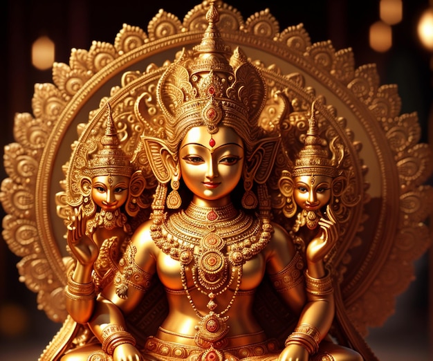 Een gouden beeld van een godin met twee gezichten erop
