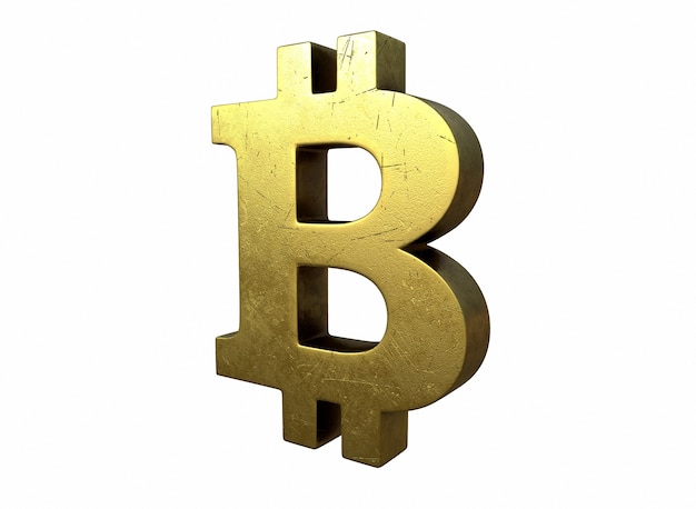 Een gouden bitcoin bord met krassen 3drendering