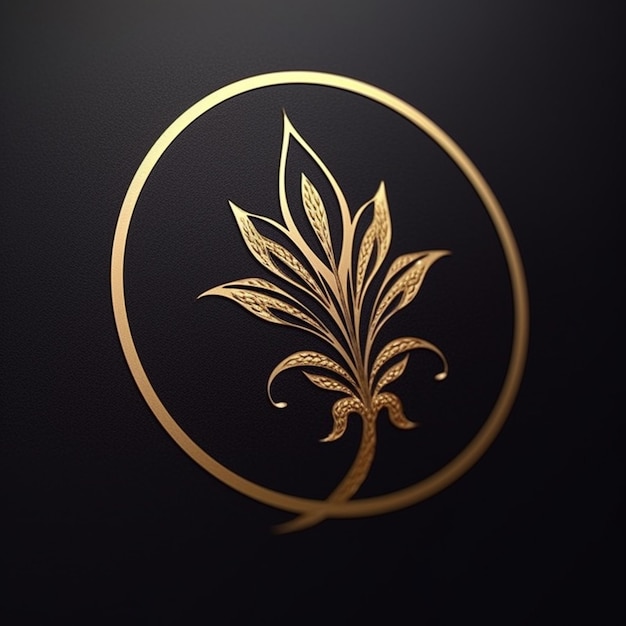 Foto een gouden blad logo op een zwarte achtergrond generatieve ai