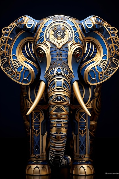 een gouden en blauwe olifantenkop met het nummer 3 erop
