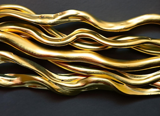 Een gouden en zilveren sculptuur met een golvend ontwerp.