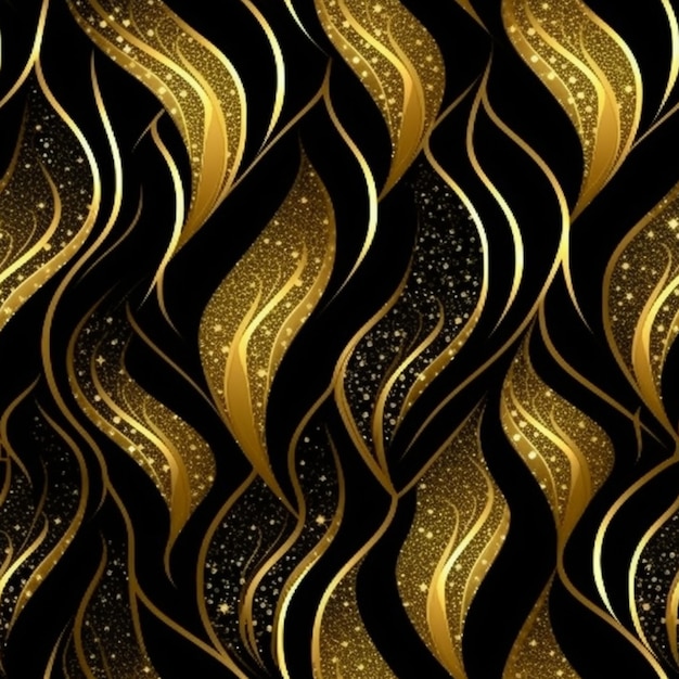 een gouden en zwarte abstracte achtergrond met golvende lijnen generatieve ai