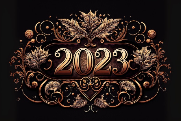 Een gouden en zwarte achtergrond met het nummer 2023.