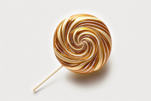 Een gouden gewervelde Lollipop die alleen tegen een witte achtergrond wordt getoond