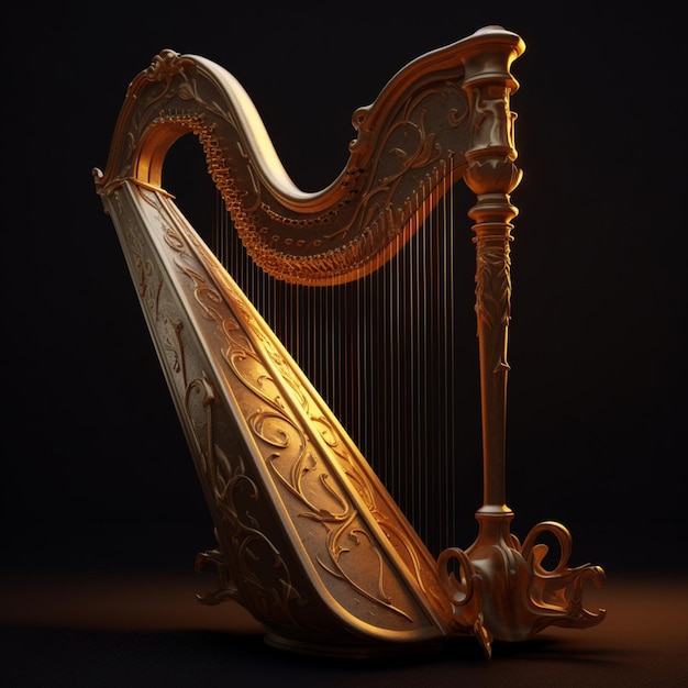 Een gouden harp met een rolontwerp erop