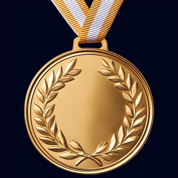 Een gouden medaille met een gouden lint en het woord kampioen erop