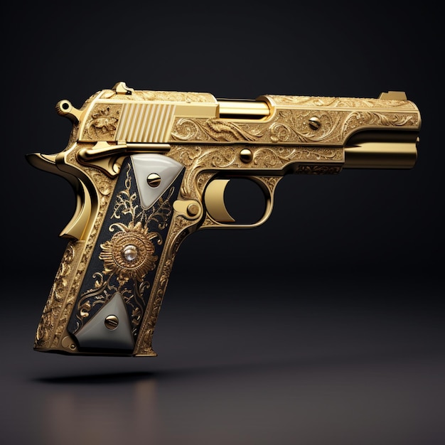 een gouden pistool op een donkere achtergrond