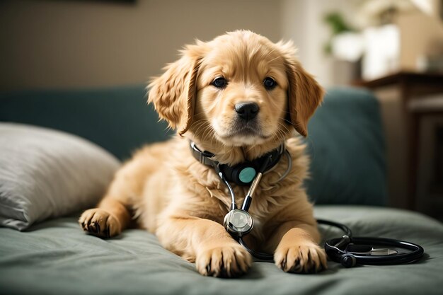 een gouden retriever hond ligt op een bank