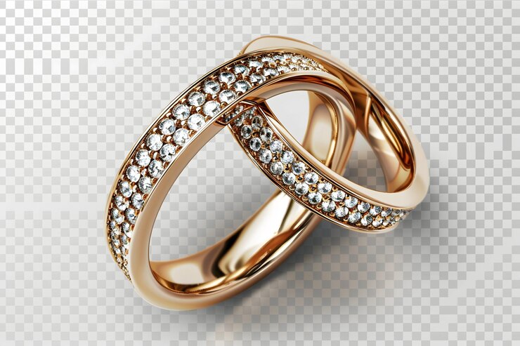 Foto een gouden ring met diamanten erop en een diamanten ring aan de linkerkant