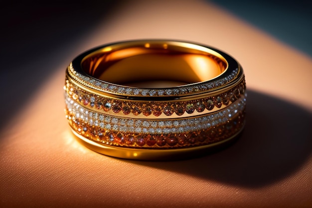 Een gouden ring met diamanten erop