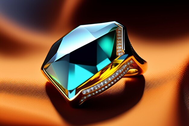 Een gouden ring met een blauwe edelsteen erop